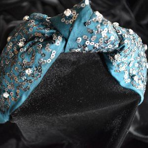 Teal Rhinestone and Sequin Jeweled Headband